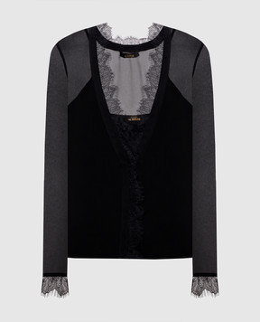 Twinset Черная блуза с кружевом 262AP2282