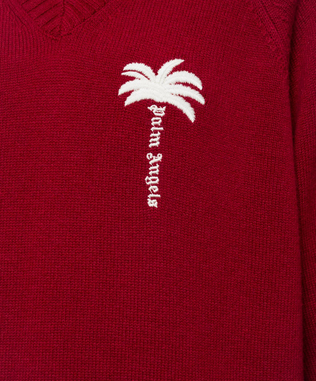 Palm Angels Красный пуловер из шерсти и кашемира с воротником-поло PAMHD003KN001 изображение 5