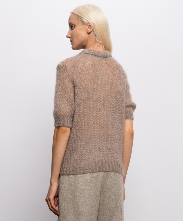 Brunello Cucinelli Бежевый свитер из кашемира и шелка с короткими рукавами MLC349310P изображение 4