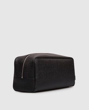 Saint Laurent Чорний шкіряний несесер з принтом логотипа 6093471GF0N