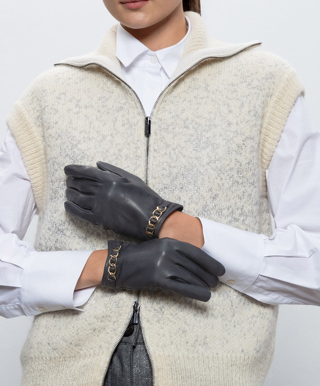 Sermoneta Gloves Сірі шкіряні рукавички з ланцюжком AN07FCATENACH зображення 2