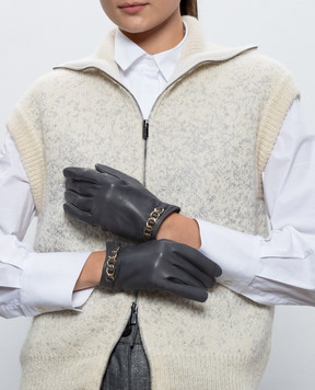 Sermoneta Gloves Сірі шкіряні рукавички з ланцюжком AN07FCATENACH
