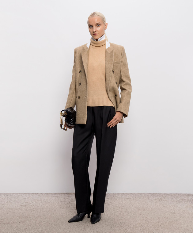 Victoria Beckham Бежевый двубортный жакет Beatrice с шерстью 1326WJK007353C изображение 2