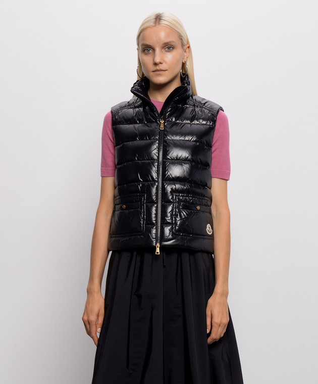 Moncler Чорний пуховий жилет з нашивкою логотипа L20931A00015597Z8 зображення 3
