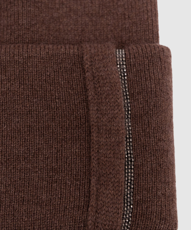 Brunello Cucinelli Коричневая шапка из кашемира с цепочкой мониль M12163199 изображение 4