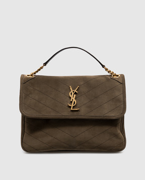 Saint Laurent Замшева сумка-месенджер NIKI TRIPOUCH кольору хакі 8129431U807