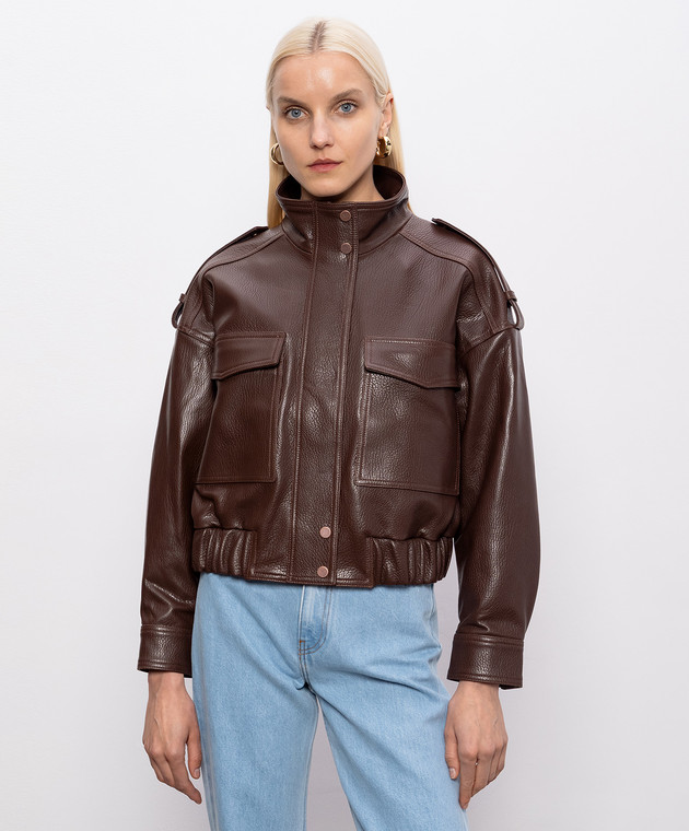 Babe Pay Pls Шкіряна коричнева куртка 2605ASTON зображення 3