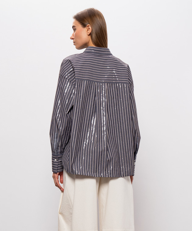 Brunello Cucinelli Серая рубашка в полоску с пайетками MG701M2U06 изображение 4