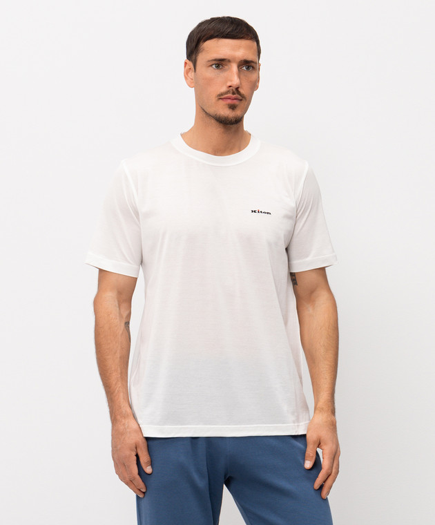 Kiton Біла футболка з вишивкою логотипа UMK1274 зображення 3