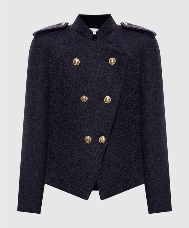 Balmain Фиолетовый двубортный твидовый жакет из шерсти JA0000000059