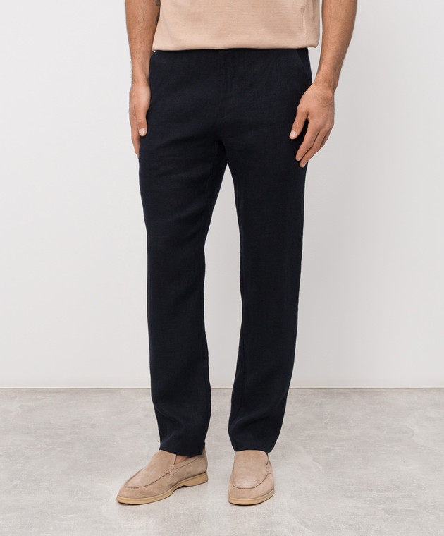 Trussardi Темно-синие брюки из льна P719M000113NMP313T38 изображение 3