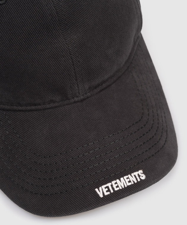 Vetements Черная кепка с вышивкой логотипа UE76CA324Bm изображение 4