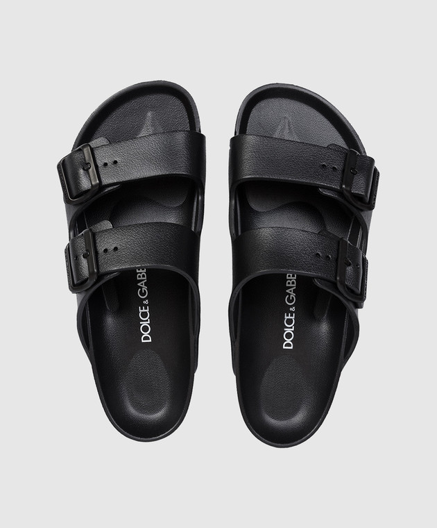 Dolce&Gabbana Детские черные шлепанцы с монограммой логотипа DG DD0324A51033738 изображение 4