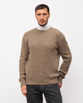 Loro Piana Коричневий светр з кашеміру з фактурним візерунком FAO5736