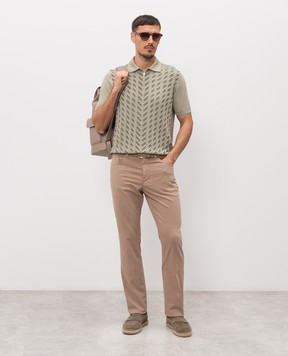 Stefano Ricci Поло кольору хакі з шовком в геометричний візерунок K818115P31F26281