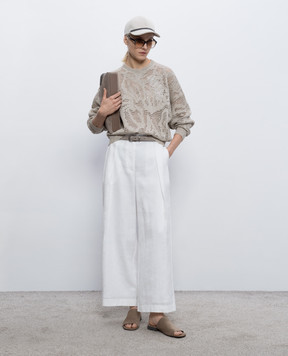 Brunello Cucinelli Бежевий ажурний джемпер з паєтками MDT771000