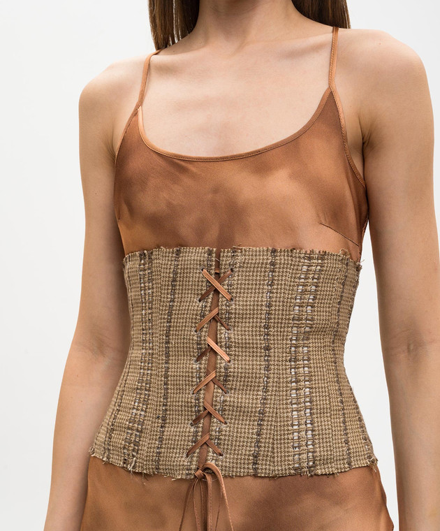 Masnada Коричневий корсет з льону у візерунок 8014 зображення 5