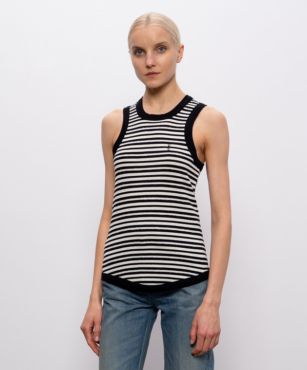 Saint Laurent Майка в полоску с вышивкой Cassandre 743660Y37KT изображение 3