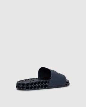 Stefano Ricci Синие кожаные слайдеры с фактурным логотипом UT50G777WY