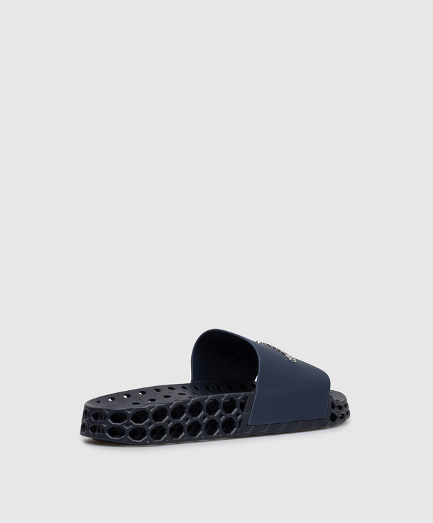 Stefano Ricci Синие кожаные слайдеры с фактурным логотипом UT50G777WY изображение 3