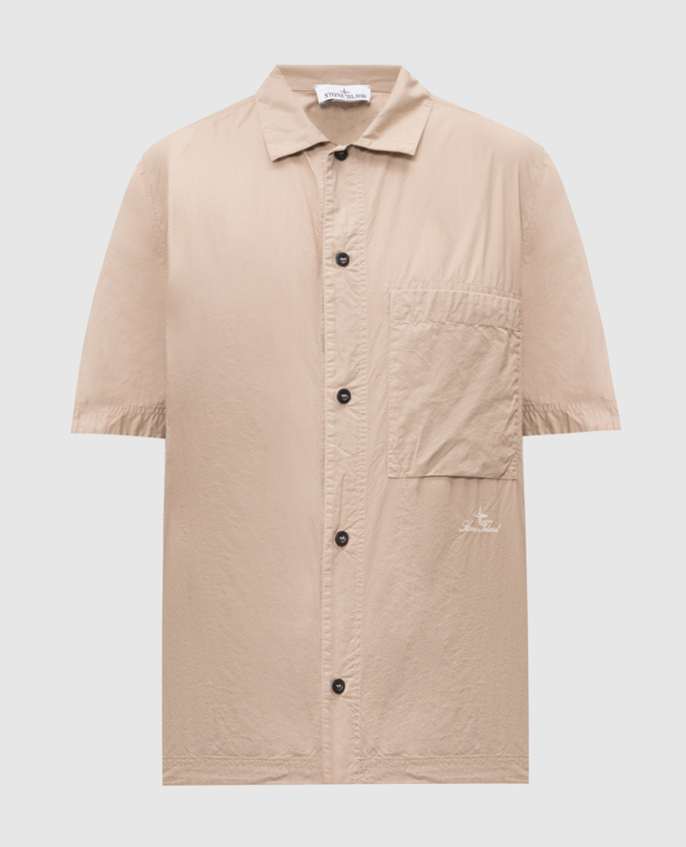 Бежевая рубашка прямого кроя с вышивкой логотипа