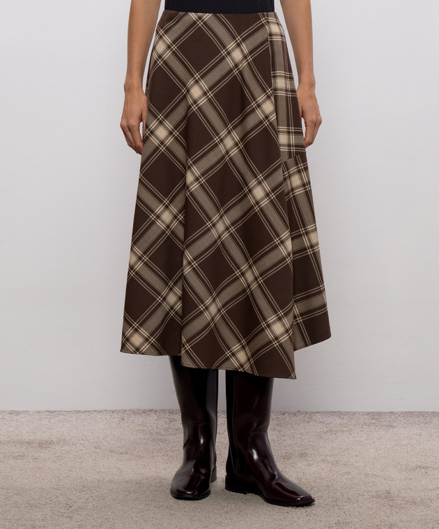 Max Mara Weekend Коричневая юбка миди LANOSO с шерстью в клеточку WKDLANOSO изображение 3