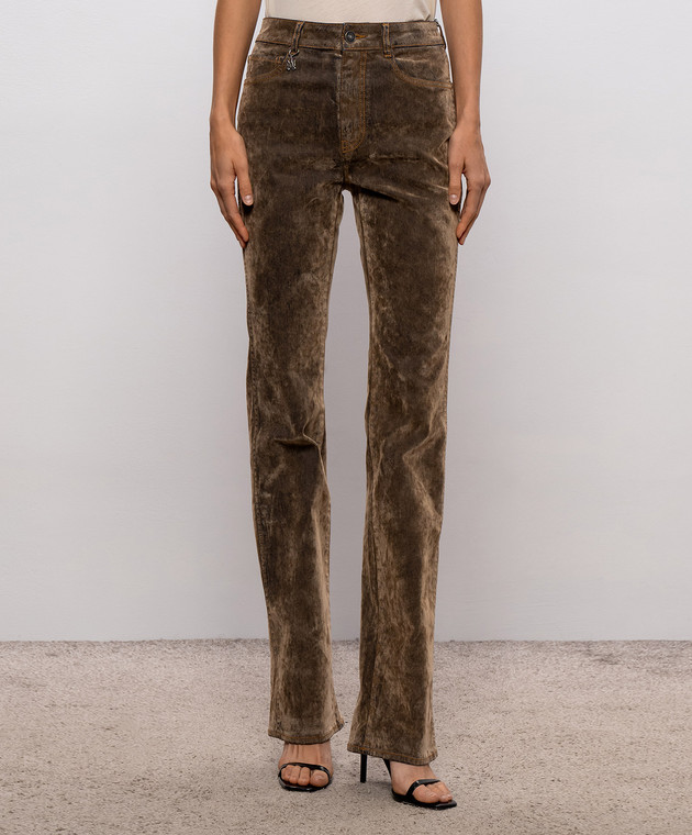 AMIRI Коричневые джинсы с патчем логотипа AW426JE005 изображение 3