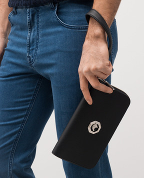 Stefano Ricci Черный кожаный кошелек с металлической эмблемой PP312PMR