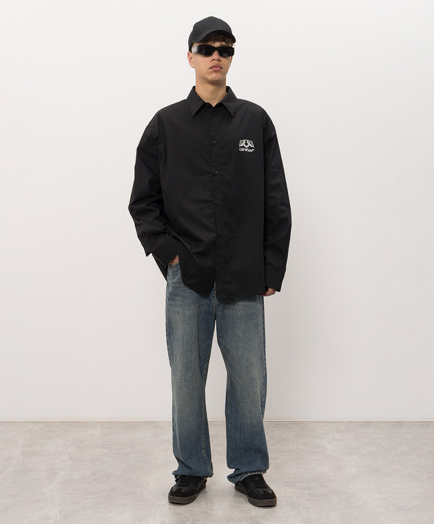 Off-White Чорна сорочка з принтом логотипа та емблеми 44MGE055F26F005 зображення 2