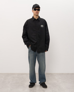 Off-White Черная рубашка с принтом логотипа и эмблемы 44MGE055F26F005