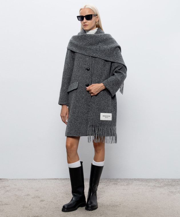 Max Mara Weekend Сіре пальто LATINO з вовни з шарфом WKDLATINO зображення 2