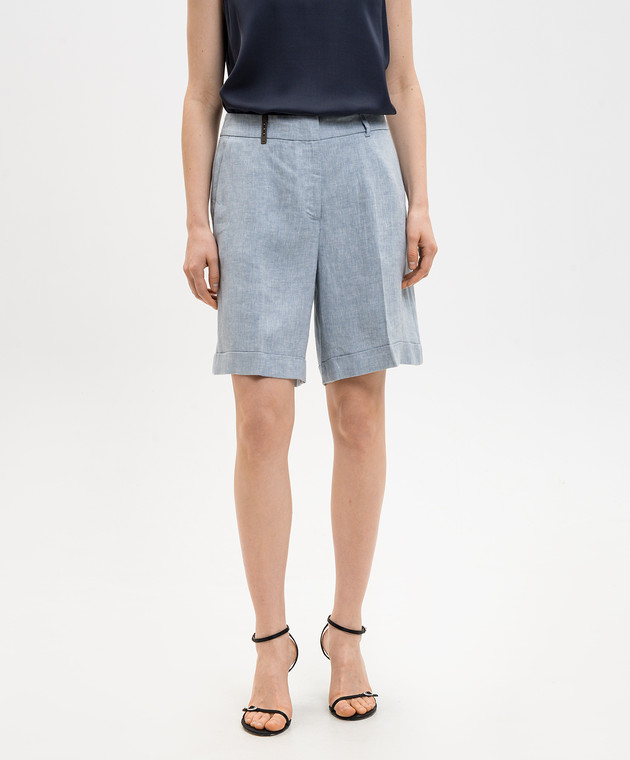 Peserico Блакитні шорти з льону з відворотами P0414002598 зображення 3