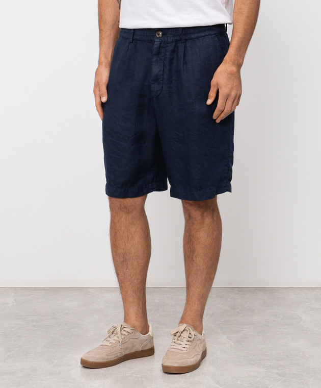 Brunello Cucinelli Синие шорты из льна M243DU0065 изображение 3