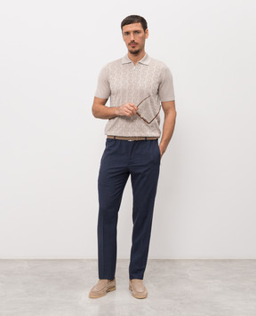 Bertolo Cashmere Серое поло из шелка в узор 902335002425