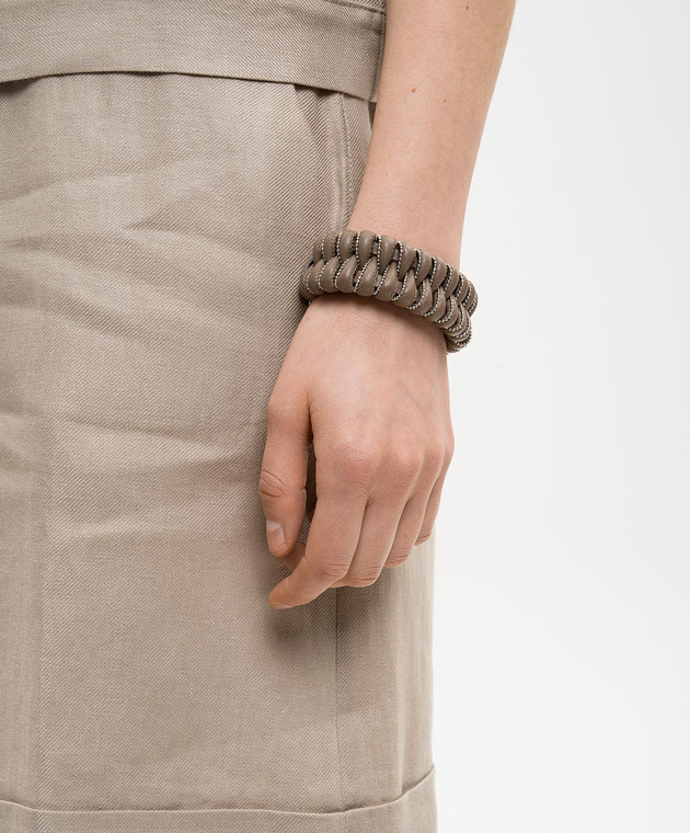 Peserico Коричневий шкіряний браслет з ланцюжком моніль E35519C0CC818 зображення 2