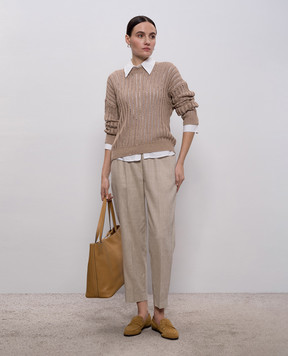 Peserico Коричневий ажурний джемпер з паєтками A99048F0509110