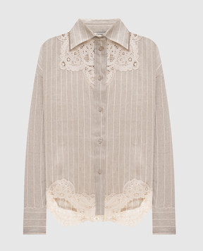 Twinset Бежева сорочка з льоном в смужку 261LM2FAA