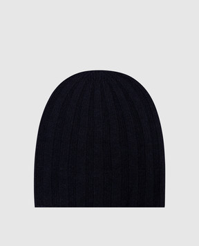 Pini Parma Синя шапка в рубчик з кашеміру CUFFIABL