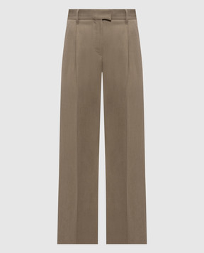 Brunello Cucinelli Коричневі штани з льоном з ланцюжком моніль MH126P8884