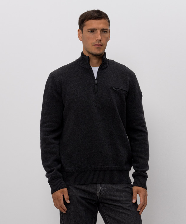 Moncler Серый свитер из шерсти и кашемира с молнией L20919F00001M4281 изображение 3