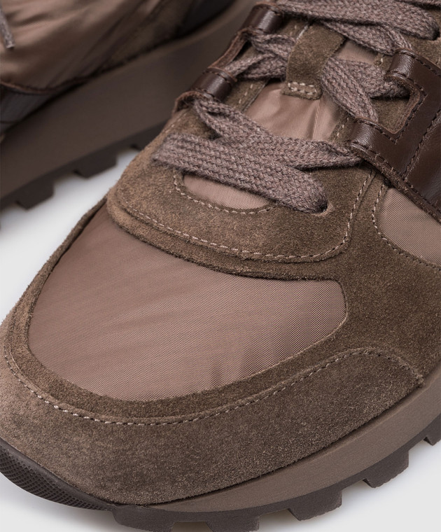 Brunello Cucinelli Коричневые комбинированные кроссовки с логотипом MZSFG3327P изображение 5