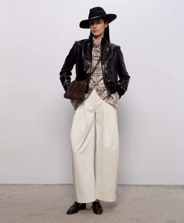 Brunello Cucinelli Черная кожаная куртка MPNMO7483P изображение 2
