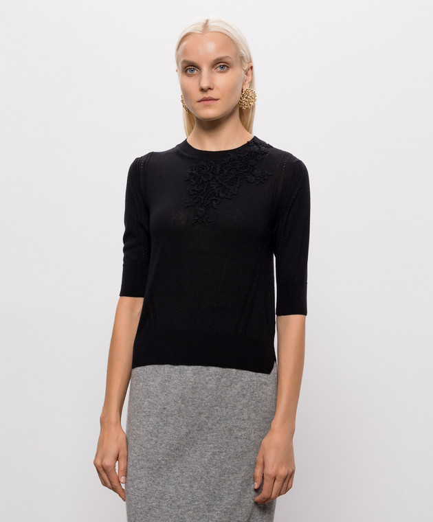 Ermanno Scervino Life Черный джемпер с шерстью с короткими рукавами D494L503APLYY изображение 3