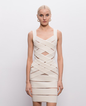 Balmain Платье-футляр цвета айвори с пайетками GF0R2369KJ84