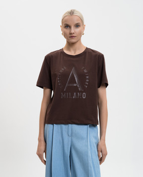 Twinset Коричнева футболка з принтом логотипа 261AP2163