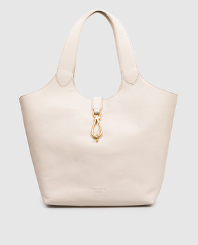 Twinset Шкіряна сумка-тоут кольору айворі з логотипом 261TB7130