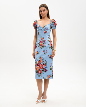 Dolce&Gabbana Голубое платье с шелком в цветочный принт F612STFSA8P