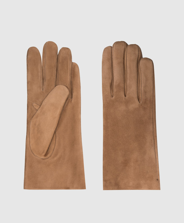 Sermoneta Gloves Коричневые замшевые перчатки на меху кролика 307ASUEDE