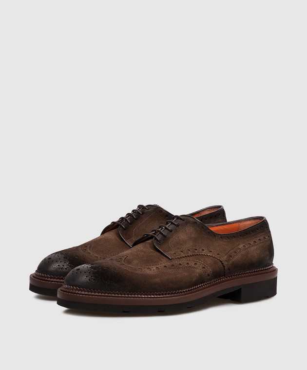 Santoni Коричневые замшевые оксфорды MCCG15761JL4GVOE изображение 2