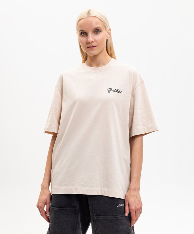 Off-White Бежева футболка з принтом логотипа 44MAA120S26J01D зображення 3
